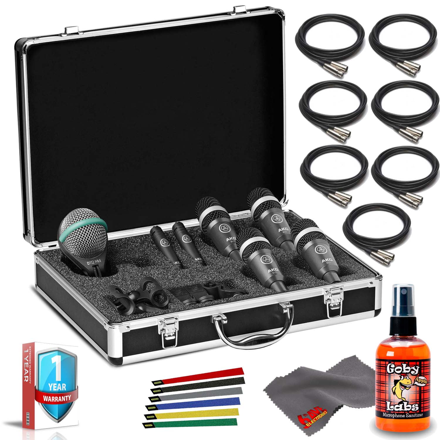 AKG Acoustics Drum Set Concert 1 Professional Drum Microphone Set with 7 x 10 Ft. XLR Cable