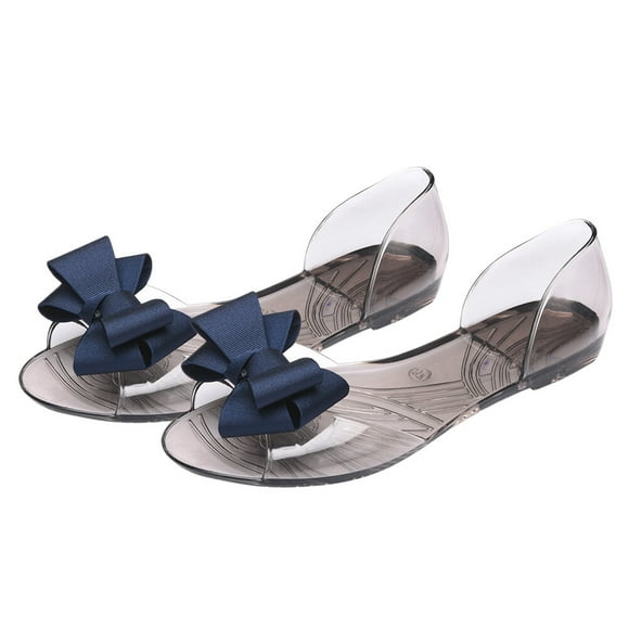 Sandalias planas de gelatina con lazo, estilo boca de pez, para playa, de verano, para mujer (azul oscuro, 41 yardas, 8.5 EE. UU., 6 Reino Unido, 40 UE, 10.0215 pulgadas)