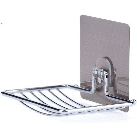 Jabonera para baño Ducha Montado en la pared Autoadhesivo Sin perforación Soporte para jabón Bandeja protectora-Soporte de esponja de acero inoxidable para almacenamiento de cocina Caja de soporte