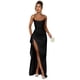 thumbnail image 1 of Vestido de fiesta Woyiam negro satinado con tirantes finos, diseño de sirena, 28 años o más, 1 of 7