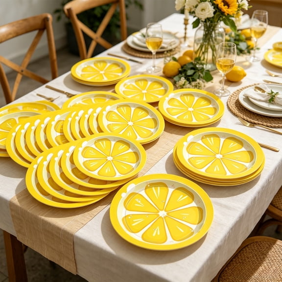 ShaoXinWan Summer Fresh Lemon Print Disposable Paper Plates, Thick Eco-friendly Fruit Pattern Party Tableware, Birthday Picnic Outdoor Holiday Snack Serving Plates