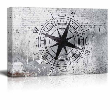 Shabby Decor - wall26 Canvas Wall Art - Compass on Shabby Wall - Giclee Print Gallery Wrap Modern Home Decor Ready to Hang - 24