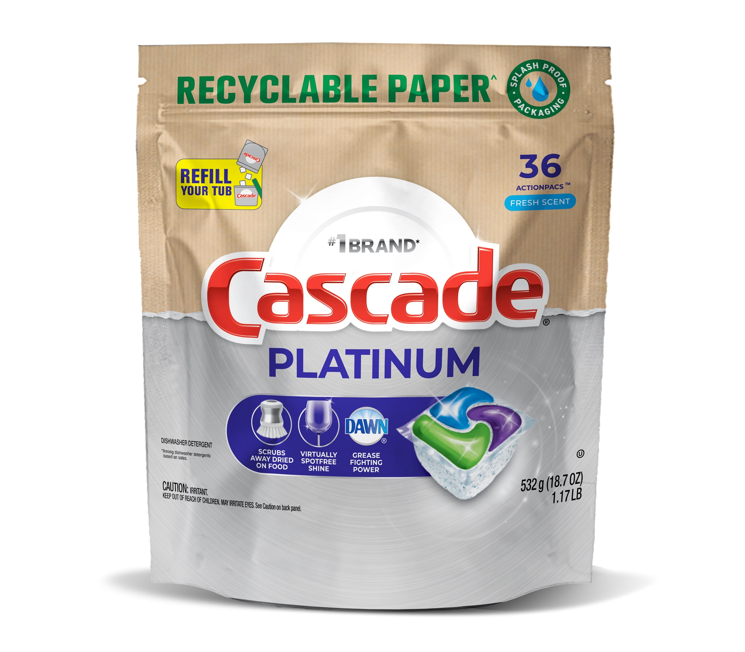 Cascade Platinum Dishwasher Detergent Pods, Fresh, 36 Count