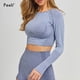 thumbnail image 4 of Peeli-Top corto de manga larga para mujer, Top deportivo para Yoga, camisetas sin costuras, Top corto de Fitness, ropa deportiva activa, camiseta atlética de entrenamiento, 4 of 5