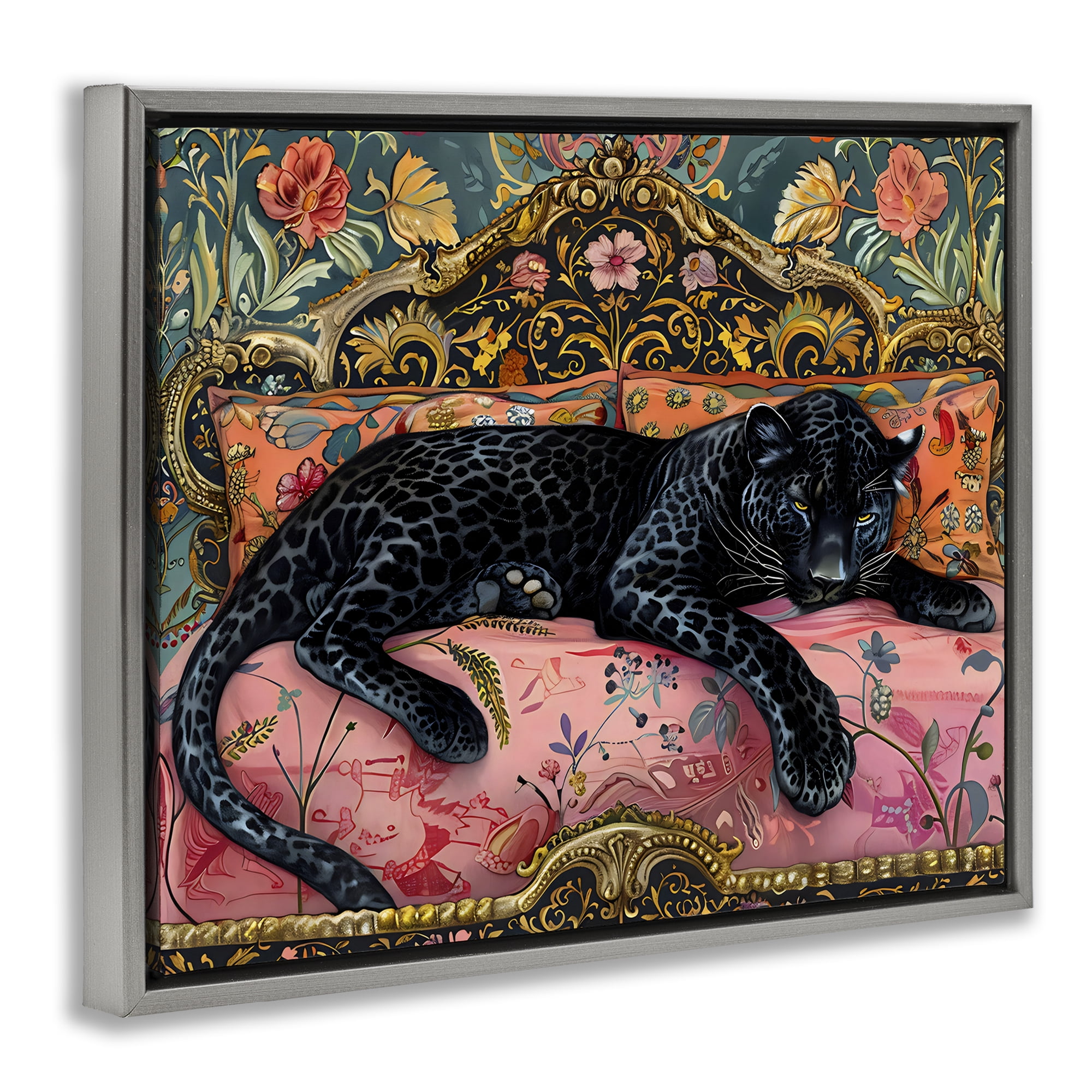 Stupell Industries Lazy Black Elegant Leopard Gray Framed Floater Canvas Wall Art, design by Creative Studio