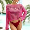 thumbnail image 4 of yillto Women Crop Cover up Crochet Long Sleeve Lightweight Beachwear Protection Bikini Knit Mesh Tops, 4 of 4