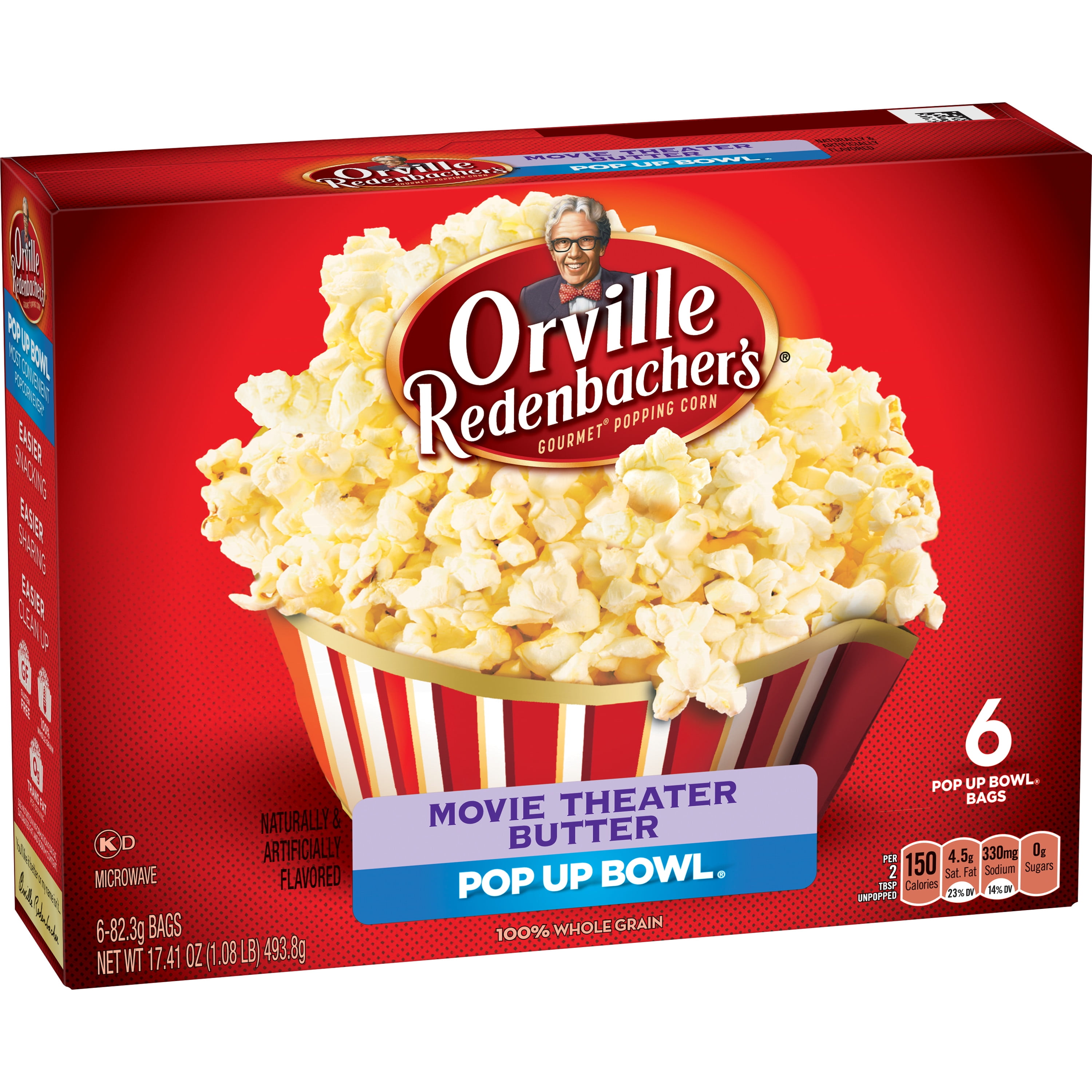 Orville Redenbacher's Movie Theater Butter Microwave Popcorn, Pop Up Bowl, 6-Count