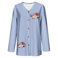 thumbnail image 6 of SYMOID Womens Light Blue Fall Embroidered Cardigan - V-Neck Button-Down 3/4 Sleeve, Soft Lightweight with Pumpkin Floral Accent, Inclusive Sizes S-XXXXXL,Size S, 6 of 6