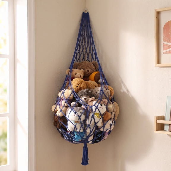 Stuffed Animal Storage Hammock – 60" Macrame Hanging Organizer, Easy 1-Hook Installation, Multi-Use for Plush Toys & More