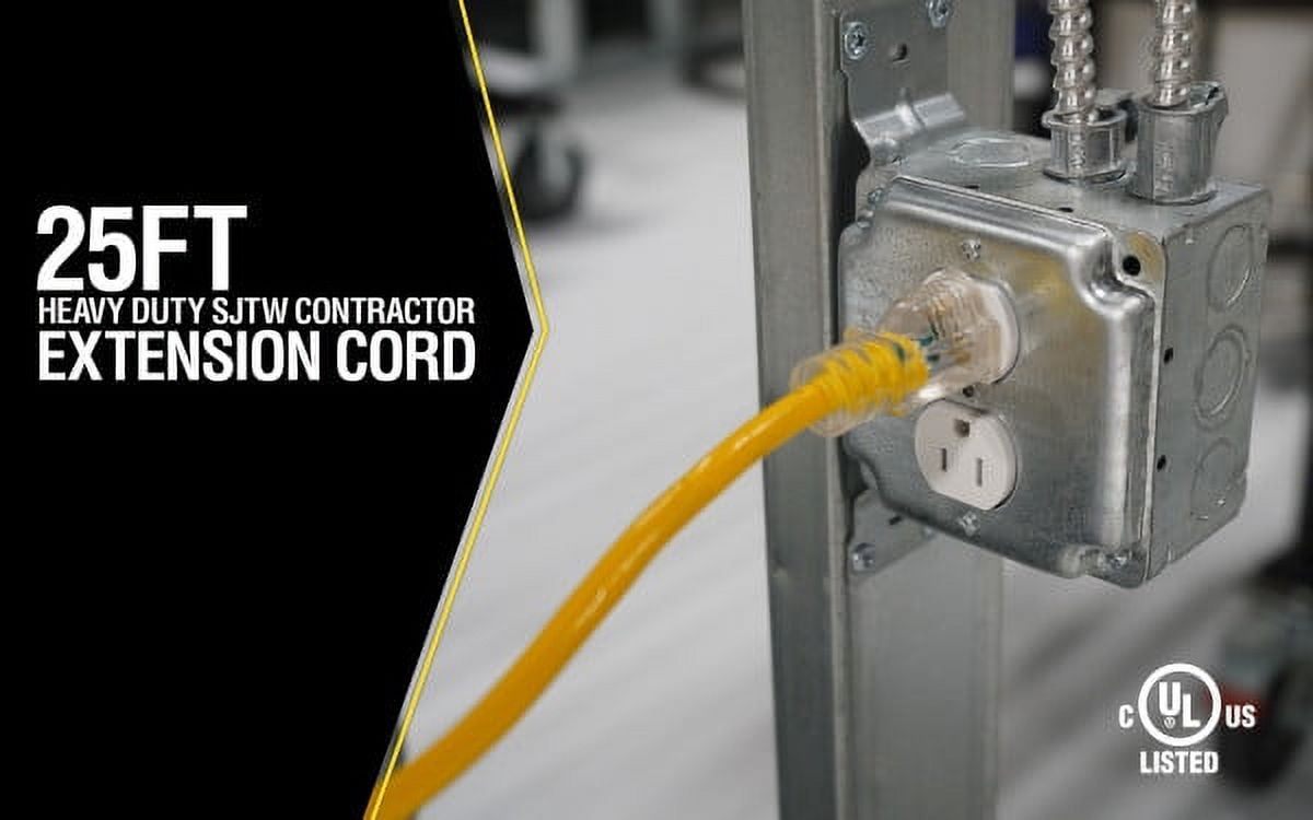 Yellow Jacket 2883 12/3 SJTW Outdoor Extension Cord with Lighted Ends, 25-Foot