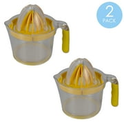 4-in-1 Simple Squeeze Hand Press Manual Food-Grade Plastic Juicer with Built-in Measuring Cup and Egg Separator, Yellow (2-Pack)
