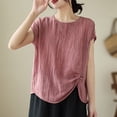 thumbnail image 2 of HAPIMO Women's Loose Cotton Lined Pullover Clearance Trendy Short Sleeve Round Neck Shirts Casual Relaxed Workout Tops for Teen Girls Solid Color Ruched Summer Tees Pink XL, 2 of 5