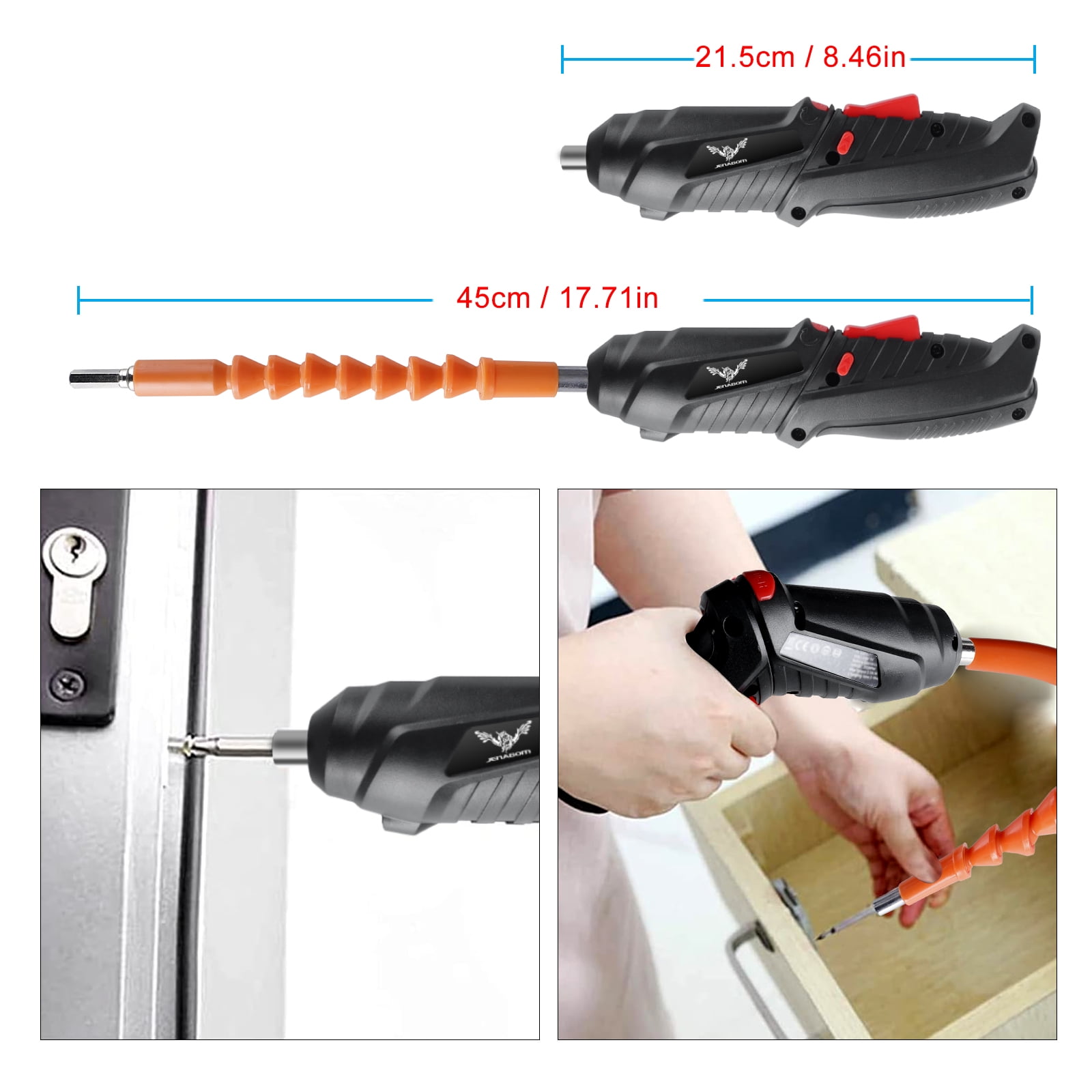 JENABOM 26 in 1 Electric Screwdriver Cordless Rechargeable  Set 3.6V Li-ion 3.5Nm Max Torque  Rotatable with LED Light Screwdriver for Home Office DIY  (Black)