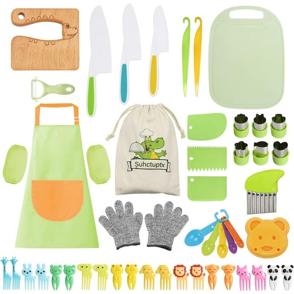 Suhctuptx 50-Piece Kids Kitchen Wooden Kid-Safe Cooking Set (Crocodile)