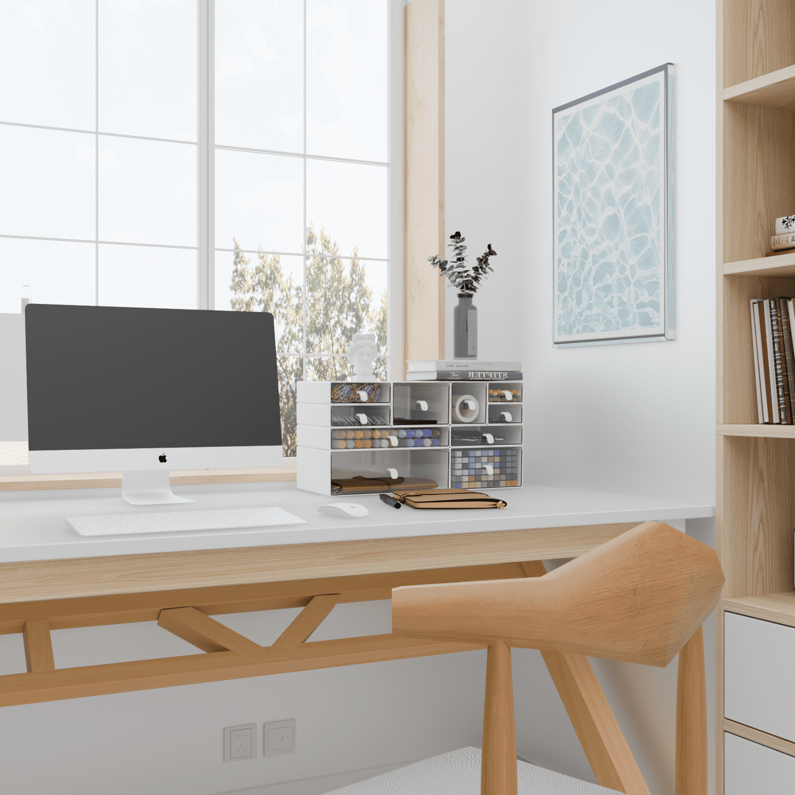 Yashong 10 Drawers Stackable Desk Storage Organizer for Desktop, Office, DIY Craft and Make Up, White & Clear