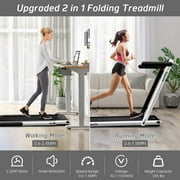 SuperFit Up To 7.5MPH 2.25HP 2 in 1 Dual Display Screen Folding Treadmill Jogging Machine W/APP Control Silver