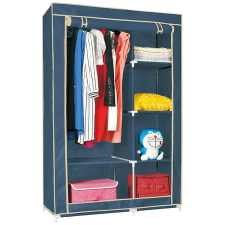 Roll Up Closet Door Unity-Frankford Double Wardrobe - Storage And Organization - Closet Space Maximizer - Solid Metal Construction - Roll-Up Zipper Door - Canvas - Easy Assembly - By Unity (Navy) ()