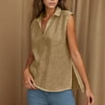 thumbnail image 4 of Olyvenn Linen Tank Tops for Women 2025 Cotton Sleeveless Lapel V Neck Tanks Top Side Slit Casual Loose Fit Basic Summer Tees Shirts Khaki S, 4 of 8