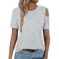 thumbnail image 5 of Womens Cold Shoulder Tops 2025 Summer Trendy Gradient/Solid Color Dressy Casual T-Shirts Crewneck Ladies Going Out Tunic Blouses, 5 of 6