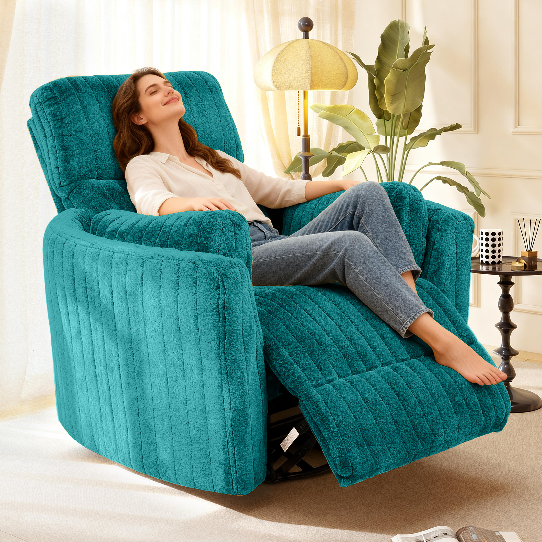Aukfa Swivel Rocking Glider Power Recliner Chair with 24" Wide Seat & Type-C & USB Ports, Dark Teal
