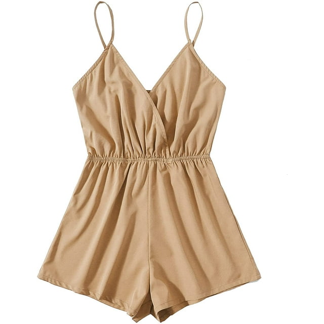 Women's Leopard Print Wrap Spaghetti Strap Romper Cami Jumpsuit