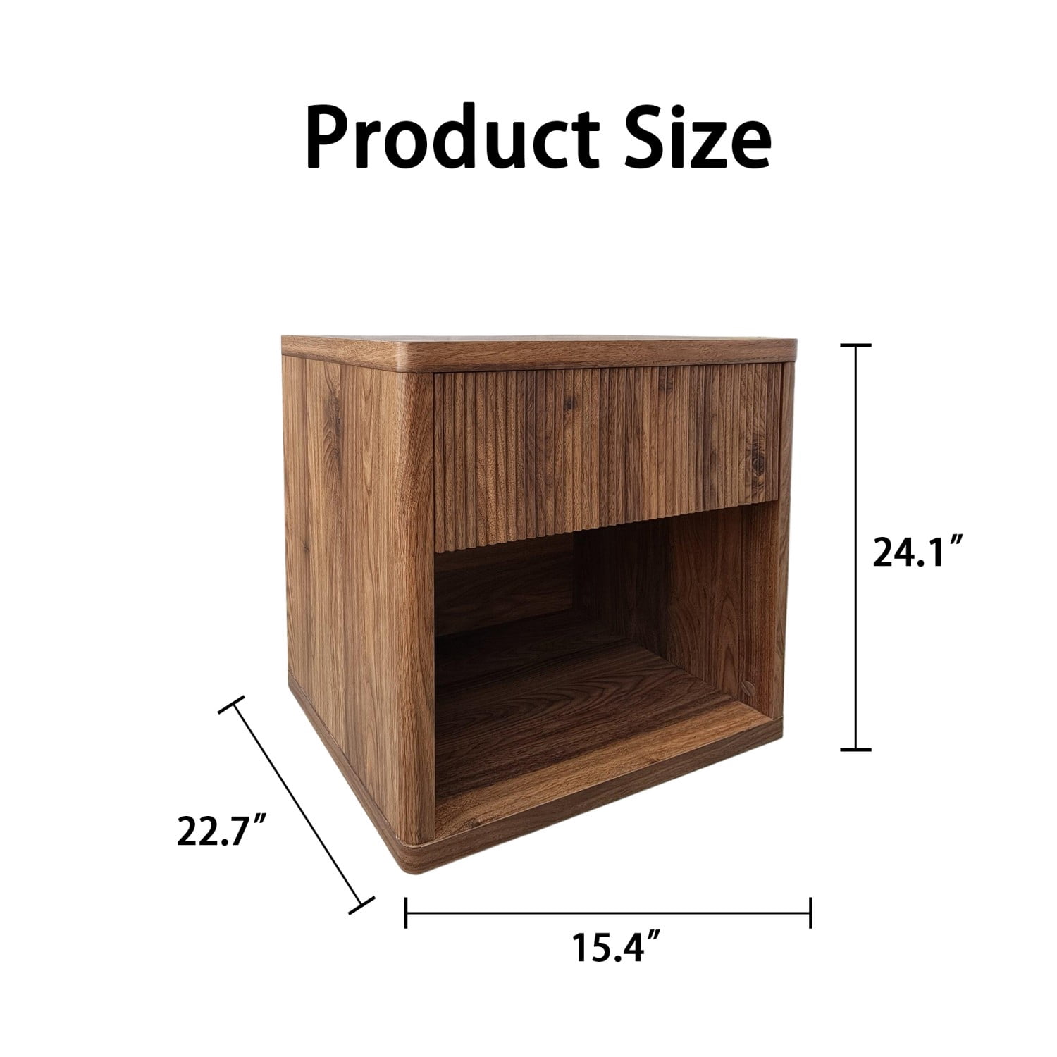 Modern Fluted Nightstand with Drawer Storage, Large Wide Bedside Table with Open Shelf, Mid Century End Table for Bedroom, Living Room Sofa Couch, Home Office, Brown