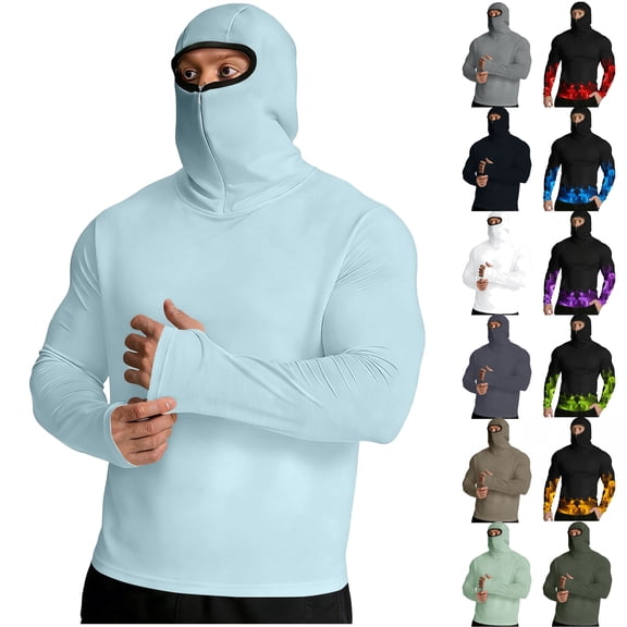 JPVDPA Mens Sun Protection Hoodie UPF 50 Long Sleeve Fishing Hiking Shirts Lightweight Cooling Hoodies with Mask White L