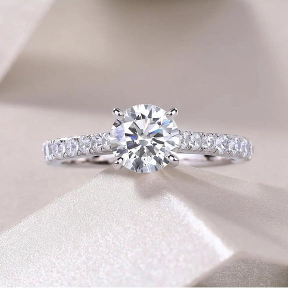 Veda Jewel 14K White Gold Plated 1.5 Ct Round Cut Diamond Wedding Rings - Simple Solitaire with Accents - Unique Engagement Ring for Women - Perfect for Celebrating Life's Special Moments