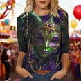thumbnail image 1 of Xuyuer Carnival 2025 Womens 3/4 Sleeve Tops Mardi Gras and Costumes Fashion Round Neck Printed Blouse, 1 of 6