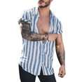 thumbnail image 1 of Camisas De Compresion Hombres Primavera Verano Tops Camisa Algodón Lino Casual Camisa con cuello en V Camisa de manga corta Top Blusa (Blue, 3XL), 1 of 7