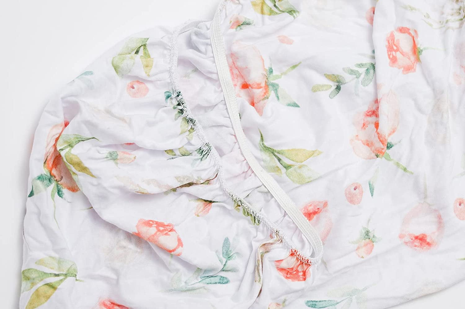 NODNAL CO. Pink Cotton Floral Bassinet Fitted Sheet Set, 100% OEKO-TEX Cotton, 3 Pieces, Peony and Eucalyptus Flowers, for Newborn Baby Girl Nursery Bedding