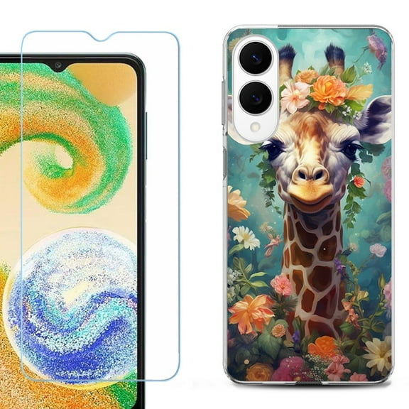 For Samsung Galaxy S25 Edge 5G Protective Shockproof Phone Case with Tempered Glass Screen Protector, by OneToughShield - Giraffe Flower
