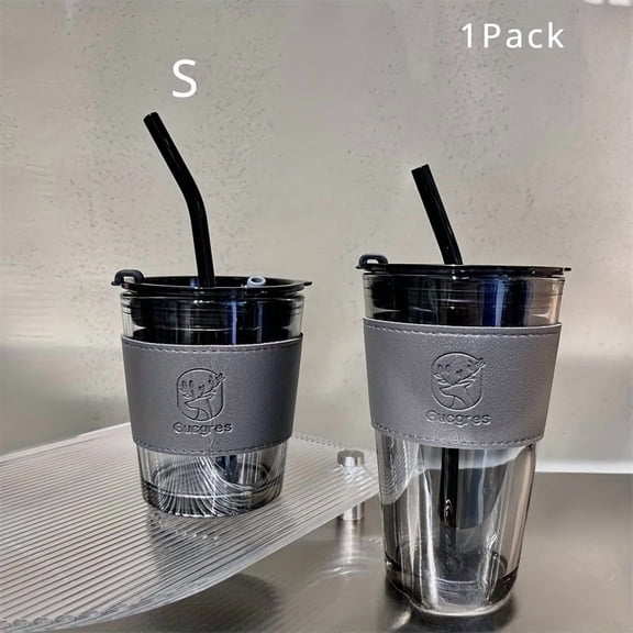 Ins Style Glass Cup with High Capacity and Straw, Perfect for Coffee and Milk Tea, Large-Capacity Glass Cup with Straw, Minimalist Design Coffee and Milk Tea Cup, Winter Coffee Mug