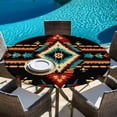 thumbnail image 5 of Orange Teal Boho Round Tablecloth 36-44 Inch Round Fitted Table Cloth with Elastic Edge, Southwestern Ethnic Abstract Geometric Waterproof Table Cover Protector for Outdoor Picnic Party Dining, 5 of 6
