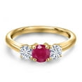 thumbnail image 3 of Gem Stone King 18K Yellow Gold Plated Silver Red Ruby and White Moissanite Engagement Ring for Women | 1.01 Cttw | Round 5MM | Gemstone July Birthstone | Size 8, 3 of 7