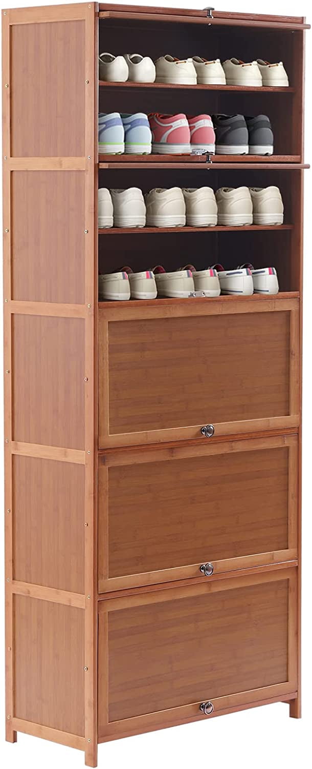 Shoe Rack Floor Shelf Wood Storage Organizer 4 Tier Bamboo Flower Pots Holder for Home Entryway Closet Living Room Office Brown, Adult Unisex, Size