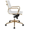 thumbnail image 3 of Flash Furniture Mid-Back White Ribbed LeatherSoft Executive Swivel Office Chair with Gold Frame, Knee-Tilt Control and Arms, 3 of 4