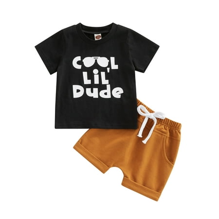 

CIYCuIT 0-3T Toddler Baby Boys Clothes Summer Outfit Letter Print Short Sleeve T-Shirt Tops Drawstring Shorts Set