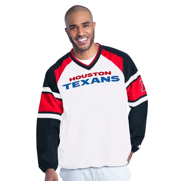 Men's Starter White Houston Texans Infield Play Raglan Pullover Jacket