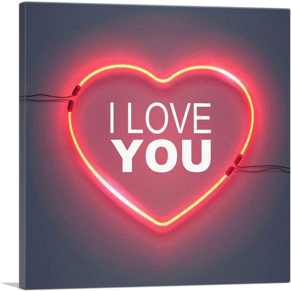 ARTCANVAS I Love You Neon Heart Canvas Art Print - Size: 18" x 18" (0.75" Deep)