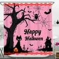 thumbnail image 1 of Spooky Forest Halloween Shower Curtain with Black Cat, 1 of 5