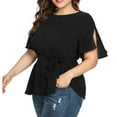 thumbnail image 2 of Women's Plus Size Knot Belted Blouse Short Sleeve Solid Shirt Tops Comfortable Casual Fashion Stylish Elegant Fit, 2 of 8