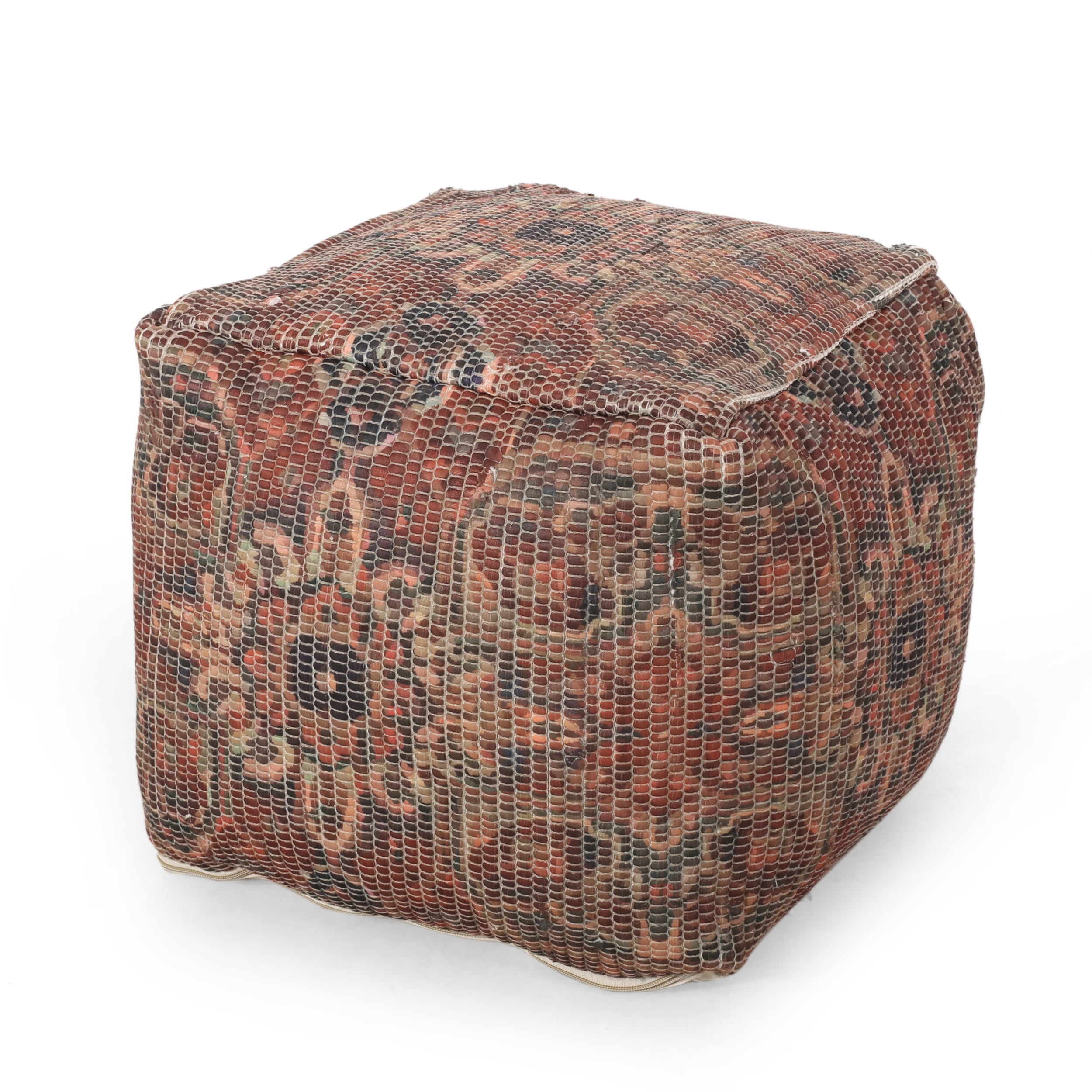Noble House Bucyrus Chindi Handcrafted Cube Pouf, Multi-Colored and Red ...