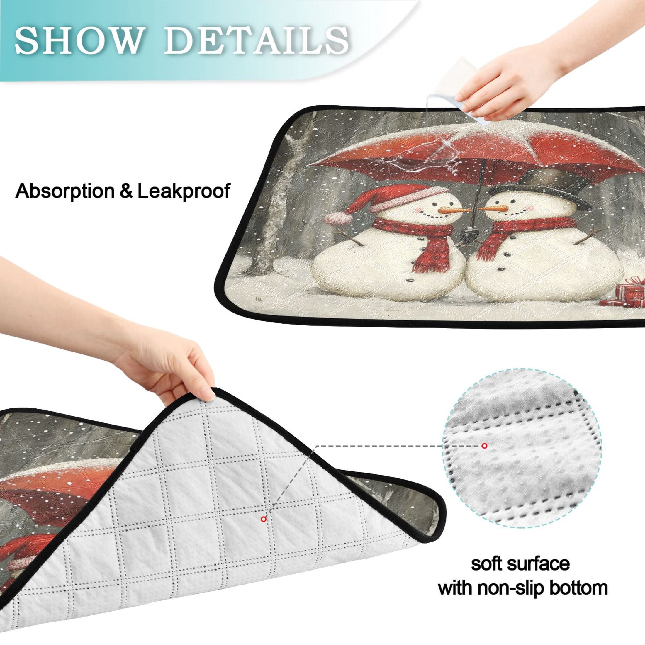 Qxltty Snowman Couple Cat litter Pads Pet Set of 2 Diaper Mats Center Anti-leakage Layer Absorbent Soft and Comfortable