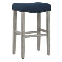29" Upholstered Saddle Seat Bar Stool in Navy Blue