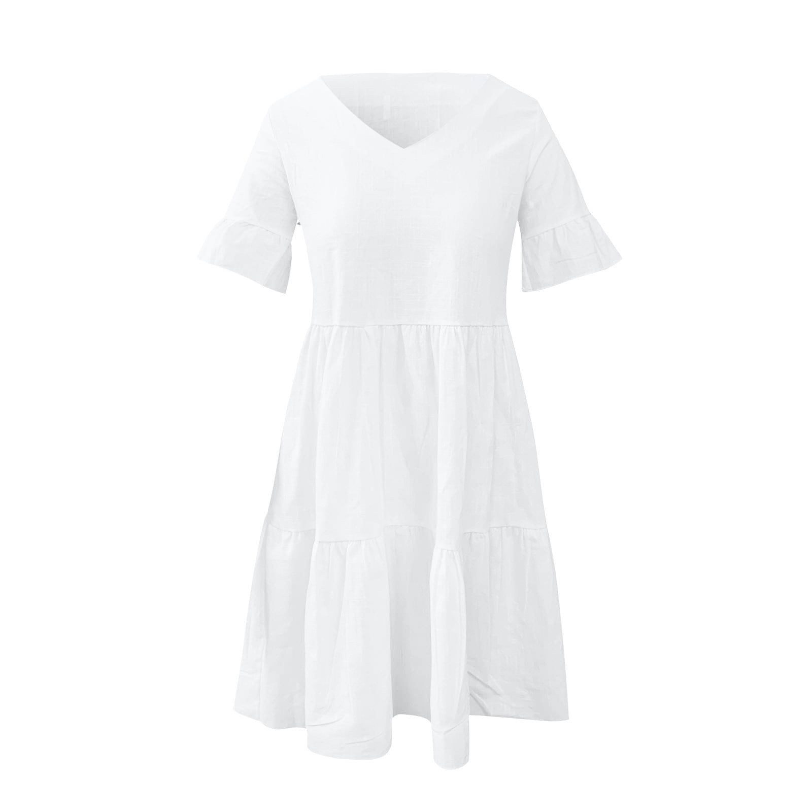 Xihbxyly Casual Dresses for Women, Plus Size formal Dresses for Women Women's V-neck Short Sleeve Printed Boho Summer Shirt Sundress Mini Dress Long formal Dress White Maxi Dress
