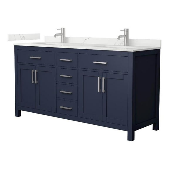 Beckett 66" Dark Blue Double Vanity & Giotto Quartz Top (1-Hole) & Nickel Trim