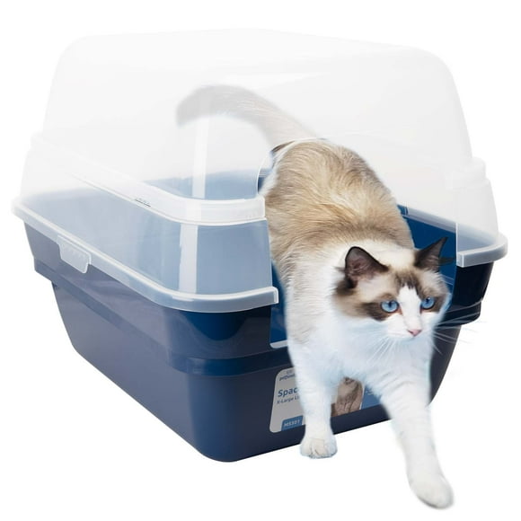 Petfamily Extra Large Cat Litter Box, Color Navy Blue, Jumbo Hooded, 21.60 x 17.80 x 17.30 in
