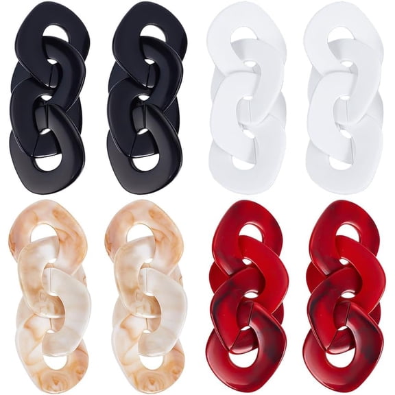 4 Pairs Punk Acrylic Chain Link Earrings Elegant Hollow Chain Earrings Retro Dangle Drop Earrings for Women Statement Stud Earrings Jewelry Gift for Christmas Valentine's Day Colorful