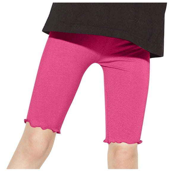 Ticikt Girls' Capri Leggings, Candy Color Ruffle Kids Stretchy Half-Length Pants,Hot Pink,Size:7-8 Years
